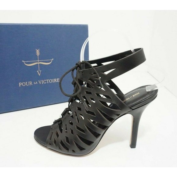 POUR LA VICTOIRE Yermak Black Leather Women's High Heels Sandals US 8.5 $325 - Picture 3 of 7